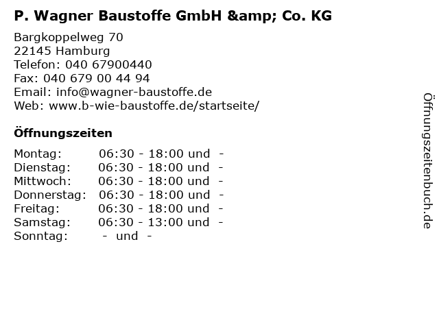 P. Wagner Baustoffe GmbH & Co. KG in Hamburg: Adresse und Öffnungszeiten