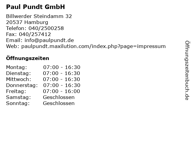 Paul Pundt GmbH in Hamburg: Adresse und Öffnungszeiten