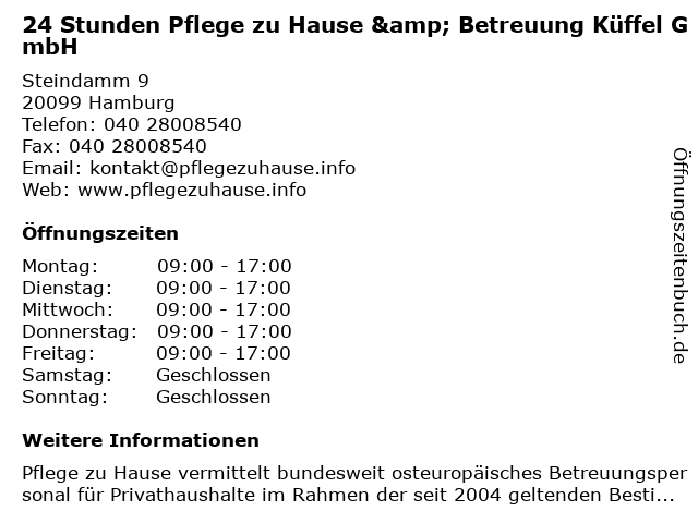 ᐅ Offnungszeiten Pflege Zu Hause Kuffel Gmbh Steintorweg 8 In