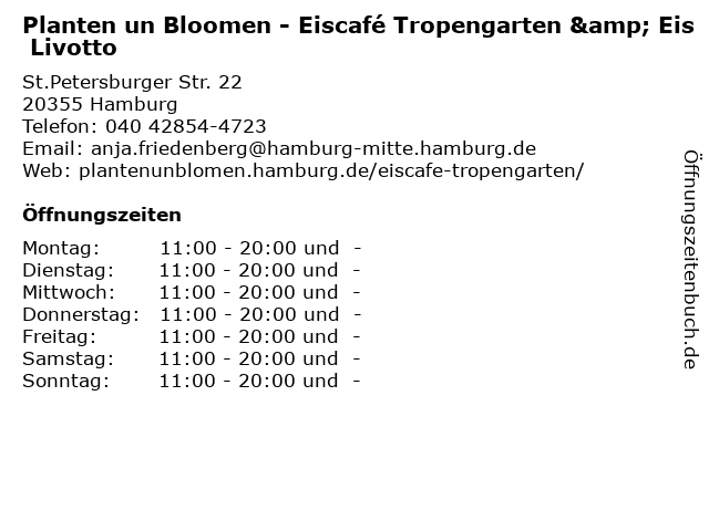 Planten un Bloomen - Eiscafé Tropengarten & Eis Livotto in Hamburg: Adresse und Öffnungszeiten