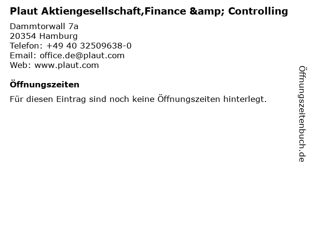 Plaut Aktiengesellschaft,Finance & Controlling in Hamburg: Adresse und Öffnungszeiten