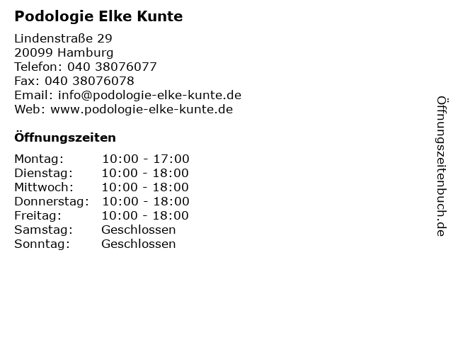 Podologie Elke Kunte in Hamburg: Adresse und Öffnungszeiten