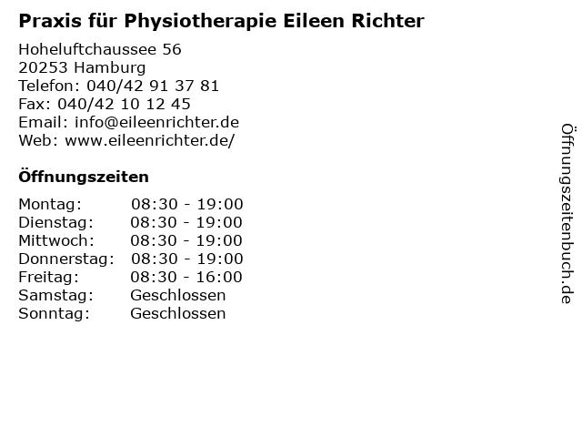 Praxis für Physiotherapie Eileen Richter in Hamburg: Adresse und Öffnungszeiten