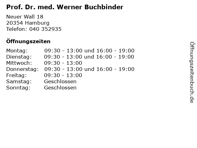 Prof. Dr. med. Werner Buchbinder in Hamburg: Adresse und Öffnungszeiten