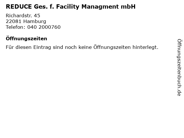 REDUCE Ges. f. Facility Managment mbH in Hamburg: Adresse und Öffnungszeiten