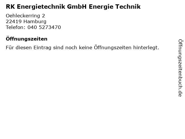 RK Energietechnik GmbH Energie Technik in Hamburg: Adresse und Öffnungszeiten