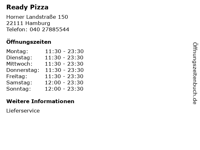 Ready Pizza in Hamburg: Adresse und Öffnungszeiten