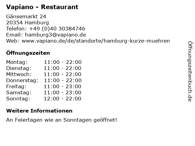 ᐅ Offnungszeiten Restaurant Vapiano Gansemarkt 24 In Hamburg