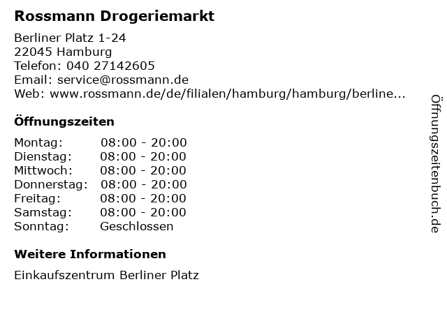 Rossmann Drogeriemarkt in Hamburg: Adresse und Öffnungszeiten
