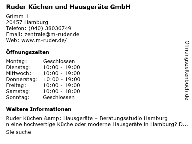 ᐅ Offnungszeiten Ruder Kuchen Gerate Kundendienst Grimm 1 In Hamburg