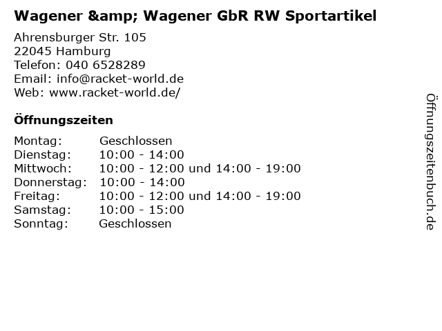 ᐅ Offnungszeiten Rw Sportartikel Rolf Wagener