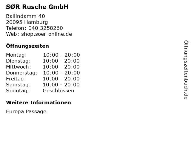 SØR Rusche GmbH in Hamburg: Adresse und Öffnungszeiten