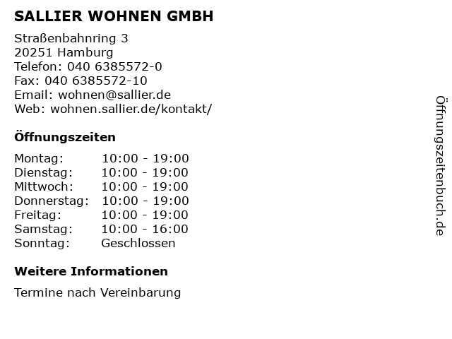 SALLIER WOHNEN GMBH in Hamburg: Adresse und Öffnungszeiten