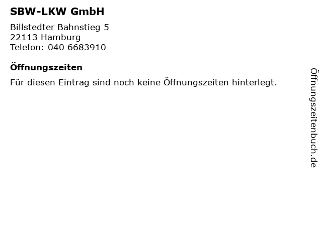 SBW-LKW GmbH in Hamburg: Adresse und Öffnungszeiten
