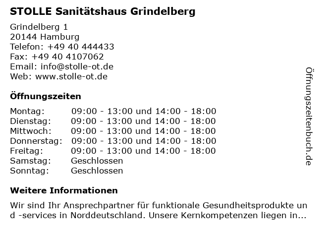 STOLLE Sanitätshaus Grindelberg in Hamburg: Adresse und Öffnungszeiten