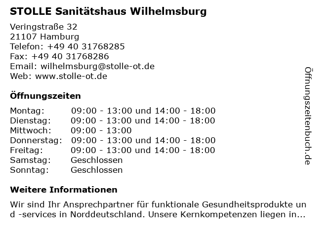 STOLLE Sanitätshaus Wilhelmsburg in Hamburg: Adresse und Öffnungszeiten