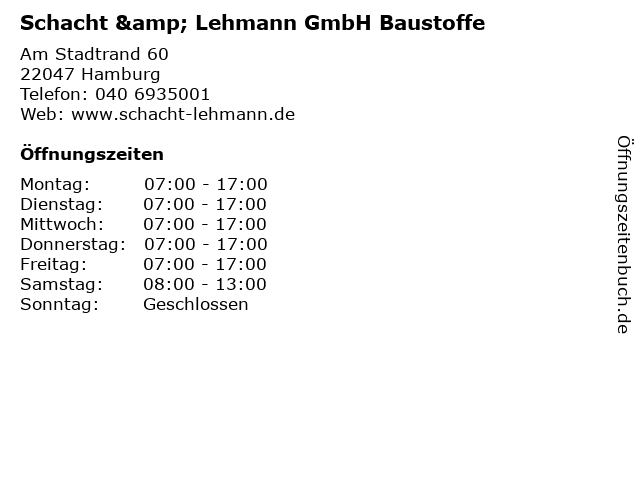 Schacht & Lehmann GmbH Baustoffe in Hamburg: Adresse und Öffnungszeiten