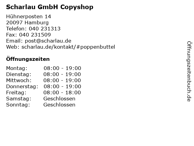 Scharlau GmbH Copyshop in Hamburg: Adresse und Öffnungszeiten