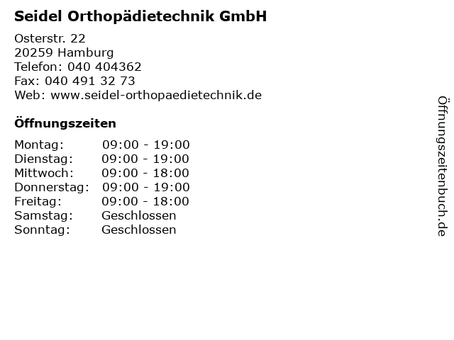 Seidel Orthopädietechnik GmbH in Hamburg: Adresse und Öffnungszeiten