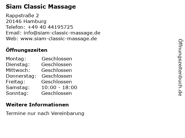 Siam Classic Massage in Hamburg: Adresse und Öffnungszeiten