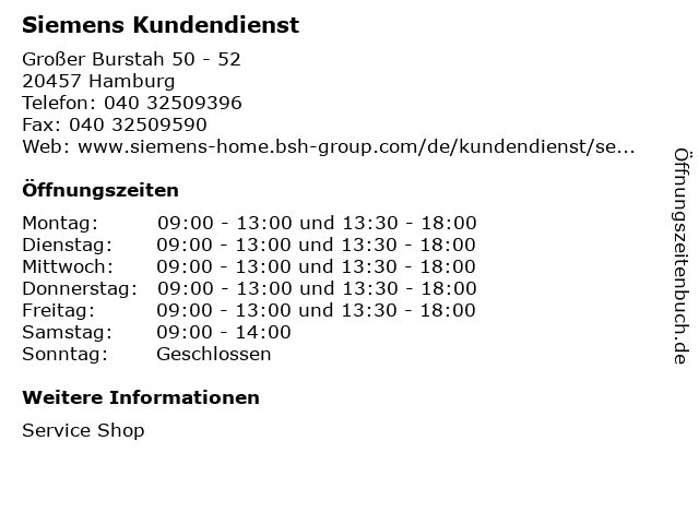 Siemens Kundendienst in Hamburg: Adresse und Öffnungszeiten