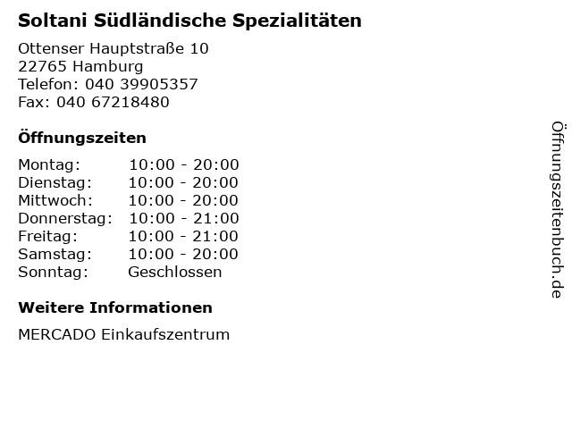 Soltani Südländische Spezialitäten in Hamburg: Adresse und Öffnungszeiten