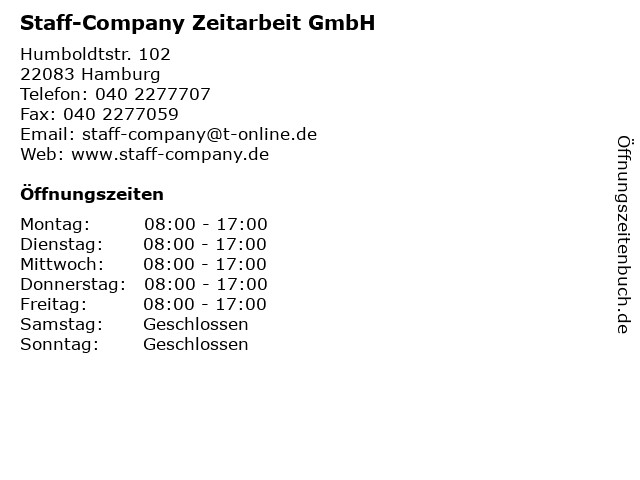 Staff-Company Zeitarbeit GmbH in Hamburg: Adresse und Öffnungszeiten
