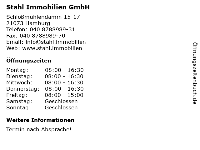 Stahl Immobilien GmbH in Hamburg: Adresse und Öffnungszeiten