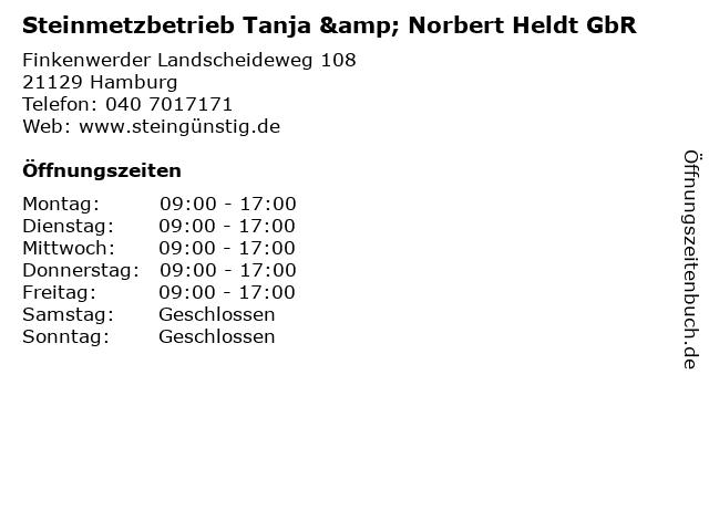 Steinmetzbetrieb Tanja & Norbert Heldt GbR in Hamburg: Adresse und Öffnungszeiten