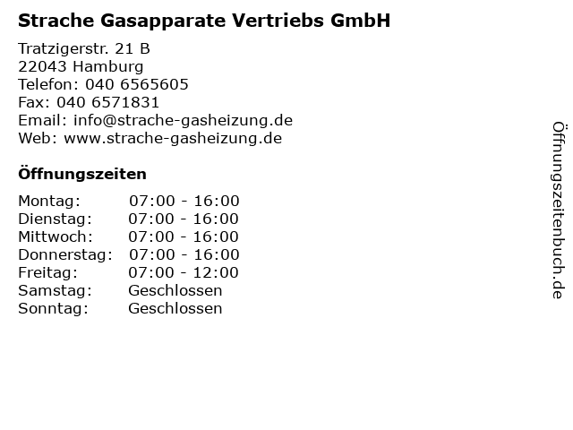 Strache Gasapparate Vertriebs GmbH in Hamburg: Adresse und Öffnungszeiten