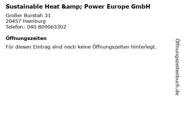 Sustainable Heat & Power Europe GmbH in Hamburg: Adresse und Öffnungszeiten