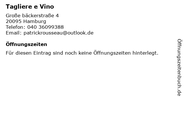 Tagliere e Vino in Hamburg: Adresse und Öffnungszeiten