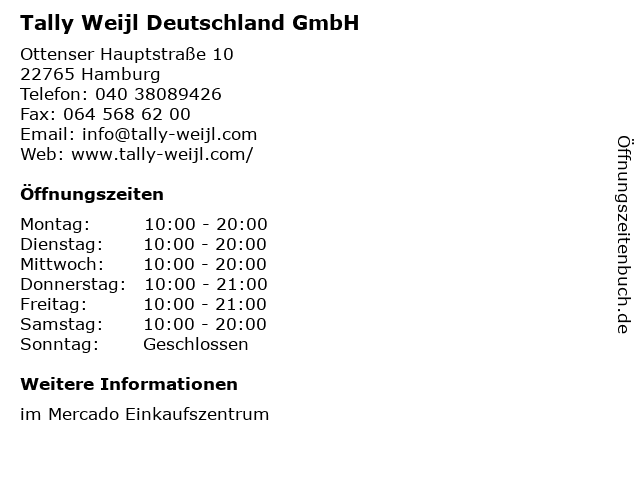 Tally Weijl Deutschland GmbH in Hamburg: Adresse und Öffnungszeiten