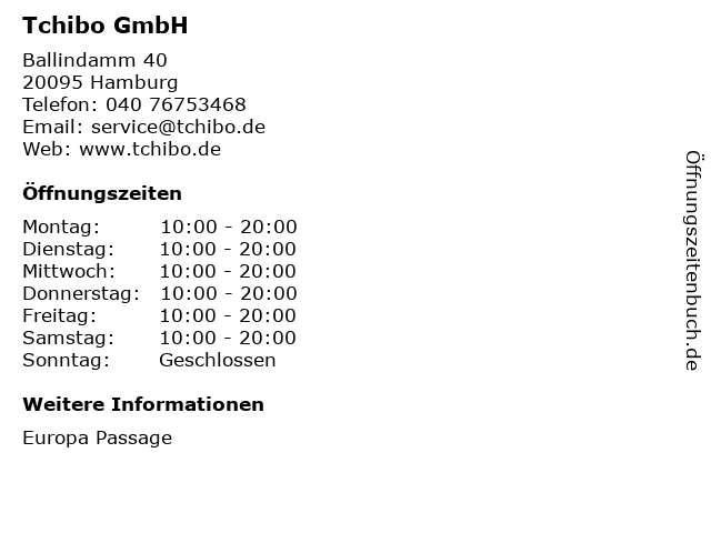 Tchibo GmbH in Hamburg: Adresse und Öffnungszeiten