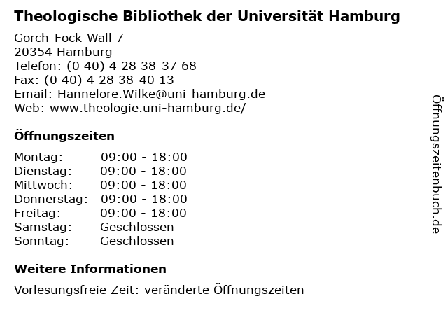 Theologische Bibliothek der Universität Hamburg in Hamburg: Adresse und Öffnungszeiten