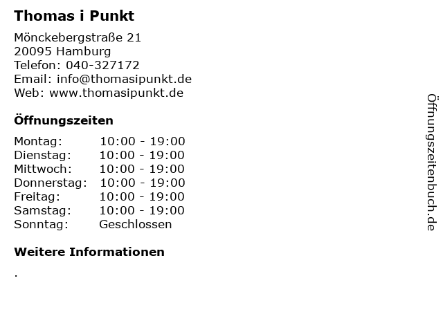 Thomas i Punkt in Hamburg: Adresse und Öffnungszeiten