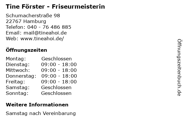 Tine Förster - Friseurmeisterin in Hamburg: Adresse und Öffnungszeiten