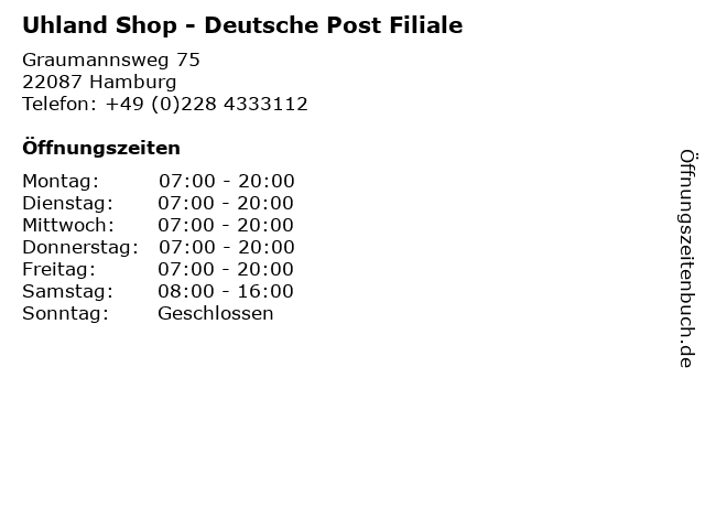 Uhland Shop - Deutsche Post Filiale in Hamburg: Adresse und Öffnungszeiten