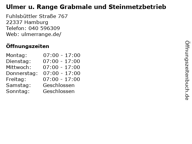Ulmer u. Range Grabmale und Steinmetzbetrieb in Hamburg: Adresse und Öffnungszeiten