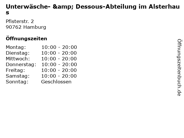 Unterwäsche- & Dessous-Abteilung im Alsterhaus in Hamburg: Adresse und Öffnungszeiten