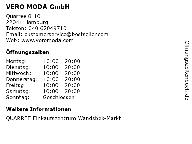 kapok Overflødig Belyse ᐅ Öffnungszeiten „VERO MODA GmbH“ | Quarree 8-10 in Hamburg
