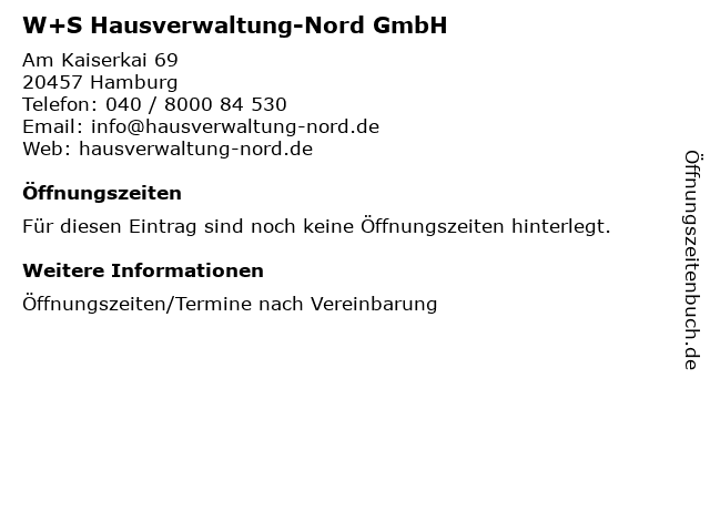 W+S Hausverwaltung-Nord GmbH in Hamburg: Adresse und Öffnungszeiten