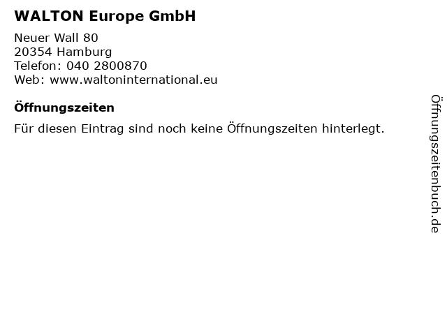 WALTON Europe GmbH in Hamburg: Adresse und Öffnungszeiten