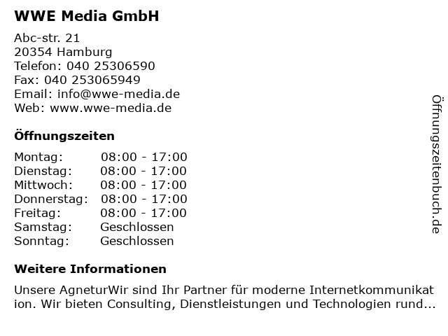 WWE Media GmbH in Hamburg: Adresse und Öffnungszeiten