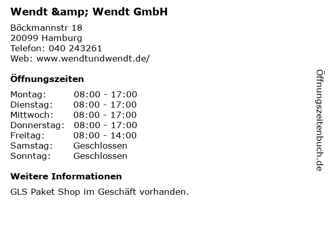 Wendt & Wendt GmbH in Hamburg: Adresse und Öffnungszeiten