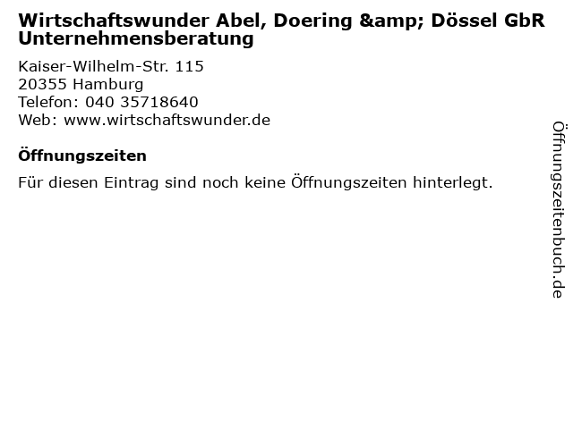 Wirtschaftswunder Abel, Doering & Dössel GbR Unternehmensberatung in Hamburg: Adresse und Öffnungszeiten