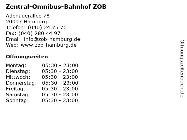 á… Offnungszeiten Zentral Omnibus Bahnhof Zob Adenauerallee 78 In Hamburg