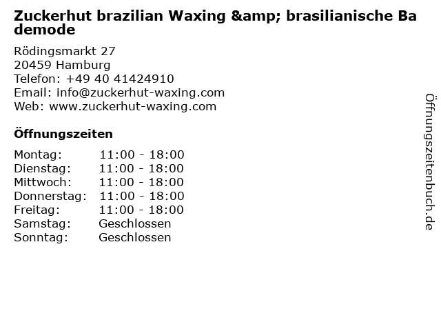 Zuckerhut brazilian Waxing & brasilianische Bademode in Hamburg: Adresse und Öffnungszeiten