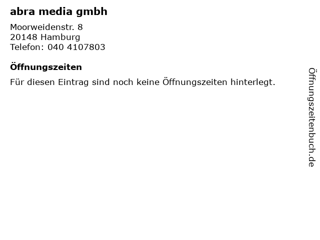 abra media gmbh in Hamburg: Adresse und Öffnungszeiten