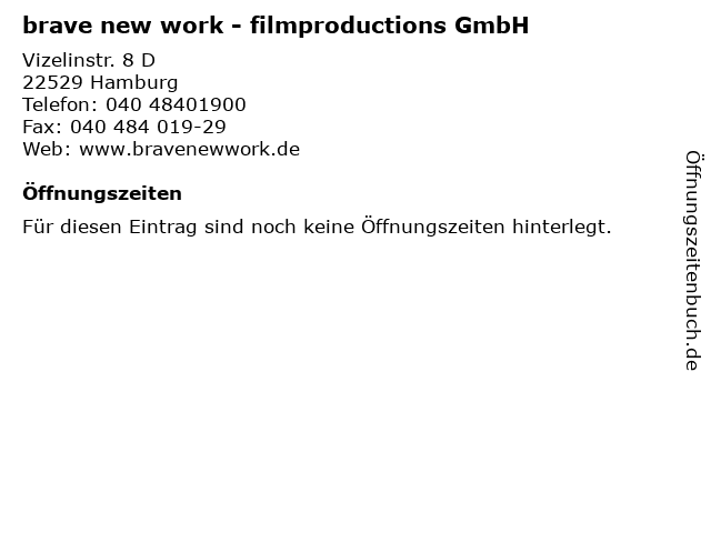 brave new work - filmproductions GmbH in Hamburg: Adresse und Öffnungszeiten